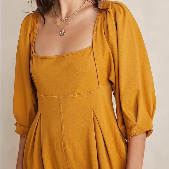 Free People Lotta Love Yellow Baggy Casual Princess Cinched Pleated Jumpsuit - Picture 4 of 10